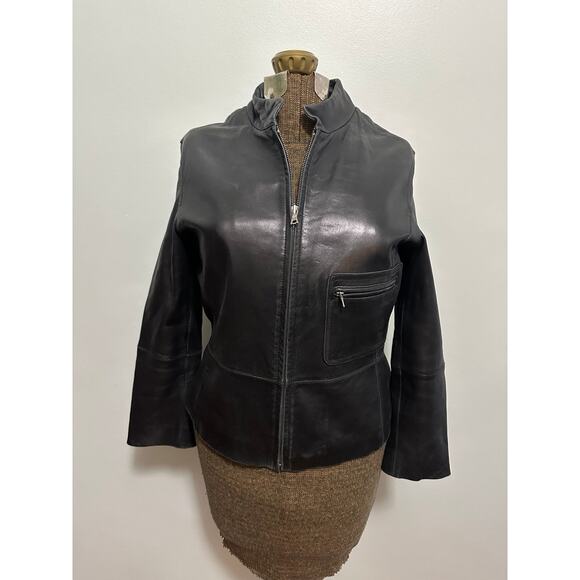 Tahari black leather jacket size M - Picture 1 of 7